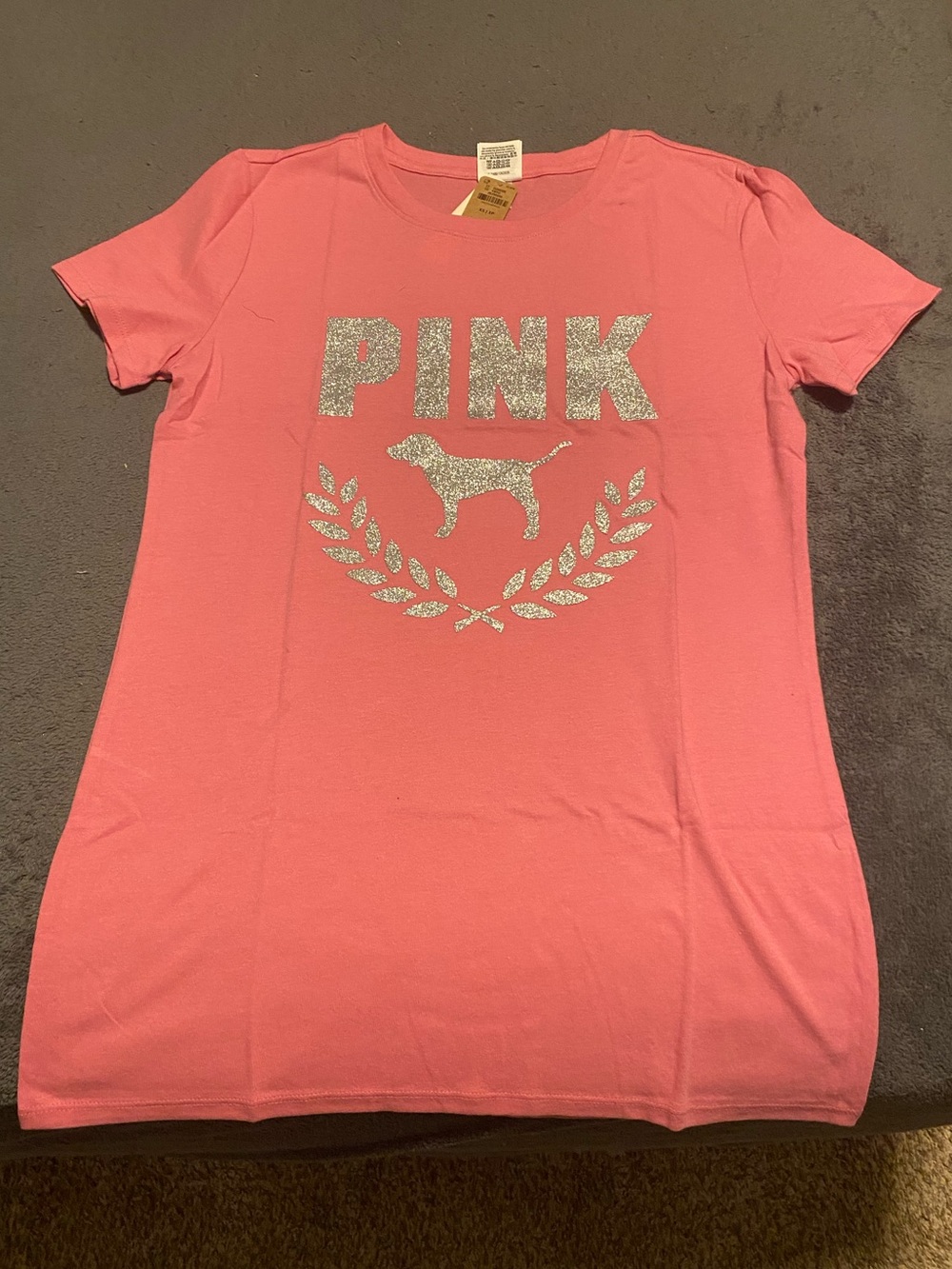 Pink Victoria’s Secret glitter graphic logo tee